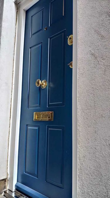Blue Security Doors Brass Door Furniture