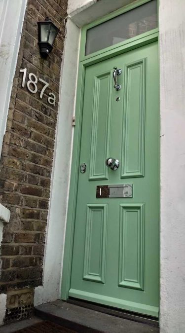 Green Colour Security Door with Top Light 4 Panel Design