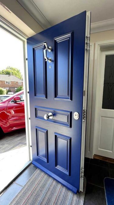 Security Doors in Blue Traditional Design with Extra Shootbolts