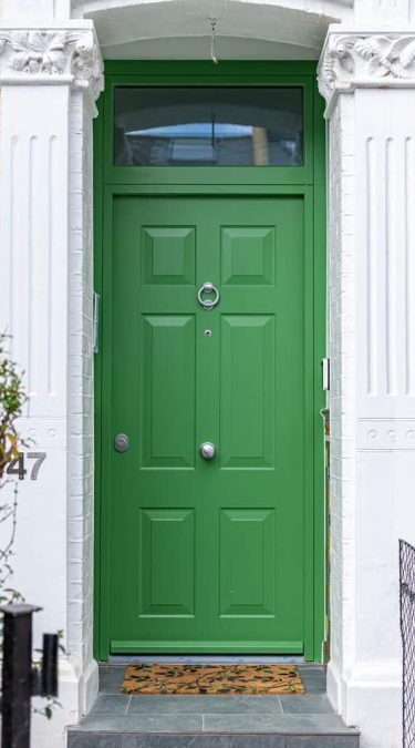 Green Security Door with 6 Panel Design