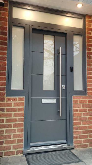 Modern Security Doors With Frosted Side Lights and Top Light (1)