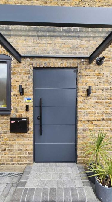Anthracite Grey Security Doors with Black Long Handle