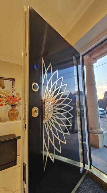 Security Doors With Electric Lock and Brass Details
