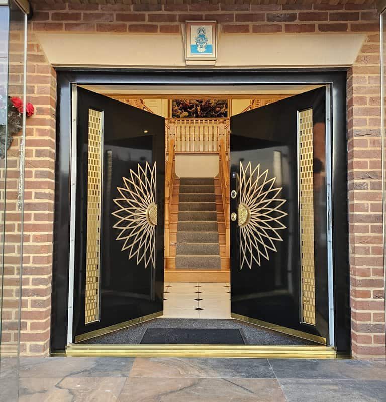 Security Doors with Brass Glass and Brass Decorations security doors