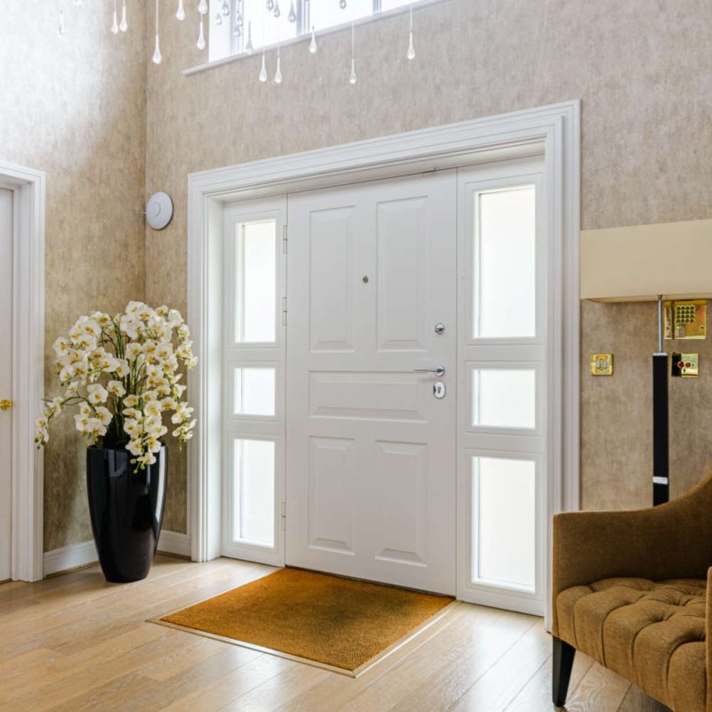 5 Panel Traditional Security Door With Divided Glazing Units In White security doors