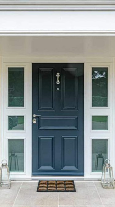Blue Colour Bespoke Security Door With Satin Glass