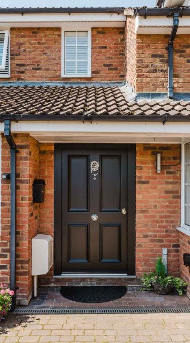 Large Size Security Doors in Black with Lion Knocker