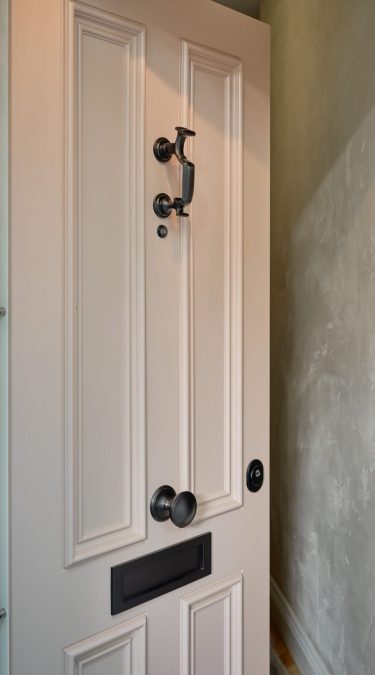 Light Pink Colour Security Doors With Bronze and Black Door Furniture